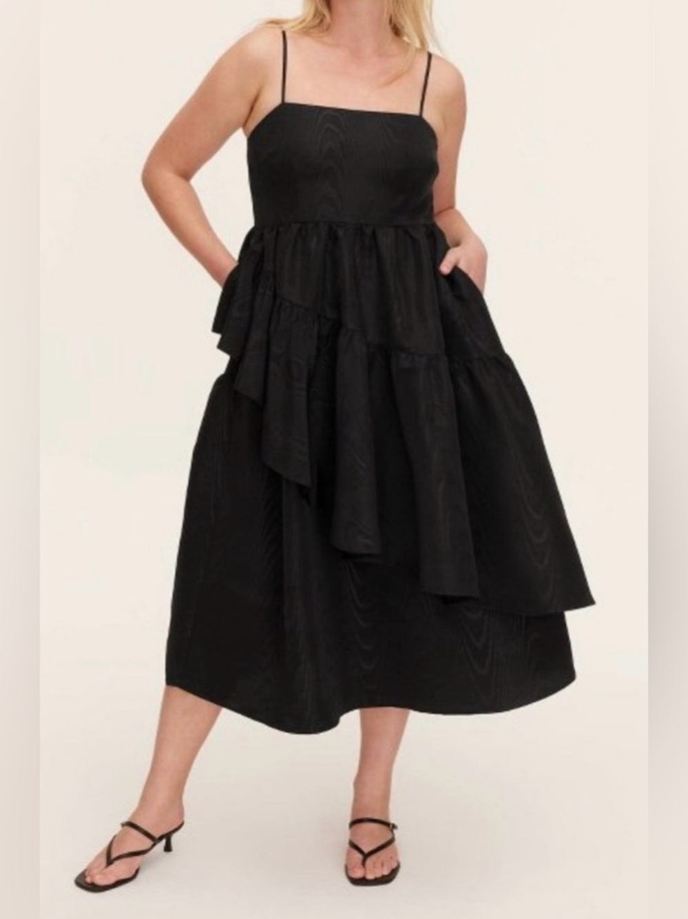 NWT Women's Kate Spade Target Tiered Ruffle Midi Spaghetti Strap Dress Black XS